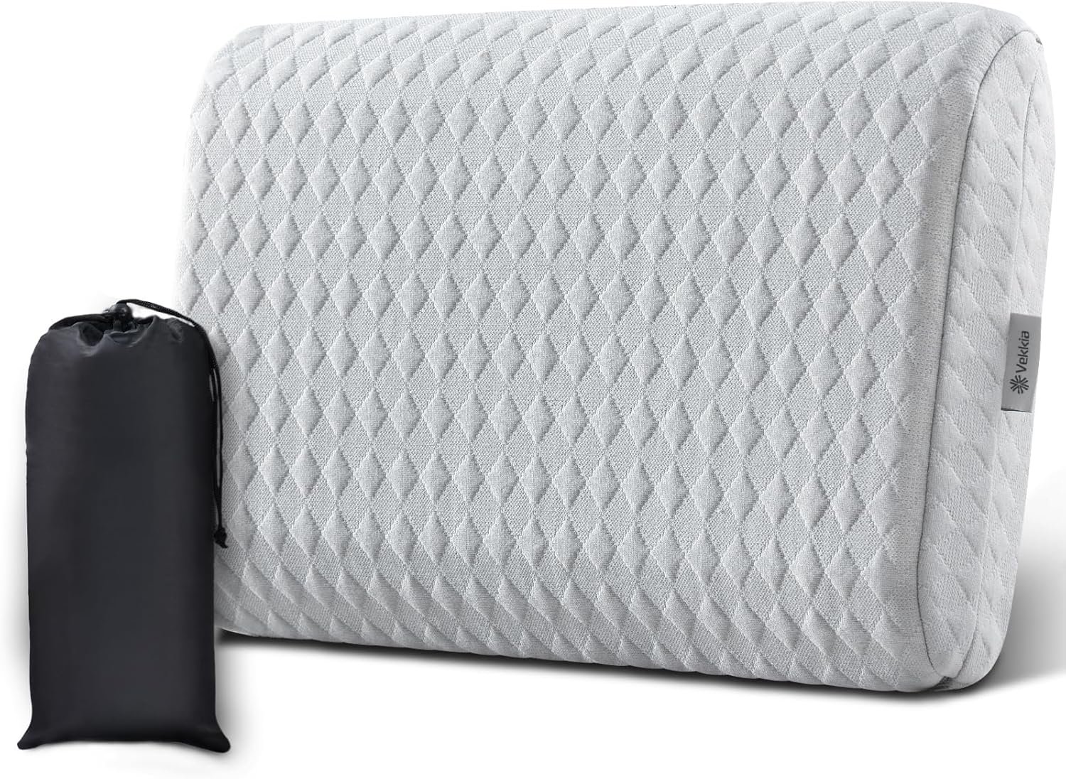 Vekkia Travel Pillow with Memory Foam, Portable and Compressible Camping Pillow with Washable Cover, Ergonomic Supportive for Sleeping, Ideal for Adults & Kids Travel, Hiking, Airplane, Car (Gray S)