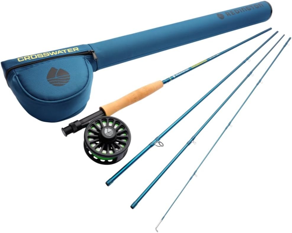 Redington Crosswater Fly Fishing Outfit – 4-Piece Fly Rod with Crosswater Reel, Rio Mainstream Fly Line & Zippered Travel Case – Complete Starter Kit