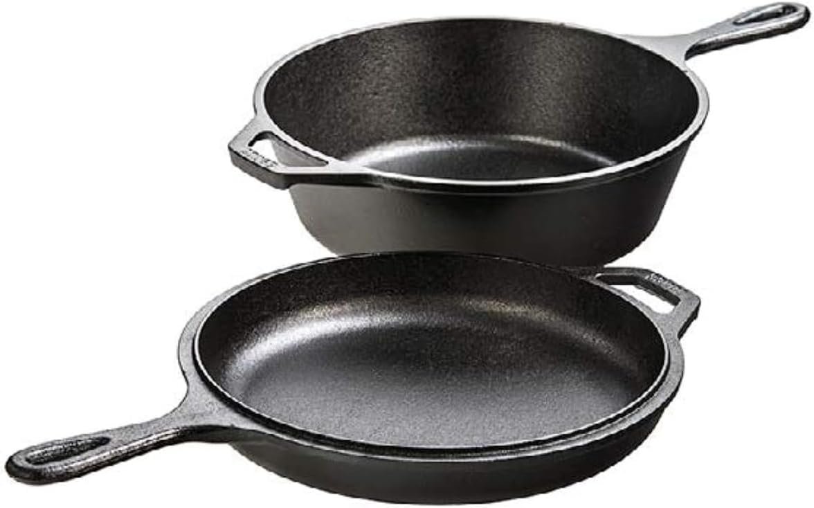 Lodge Cast Iron Combo Cooker – PFAS-Free 2-in-1 3.2 Quart Deep Pot and 10.25 Inch Skillet Set – Dutch Oven with Skillet Lid for Sourdough, Frying, and Camping – Made in the USA