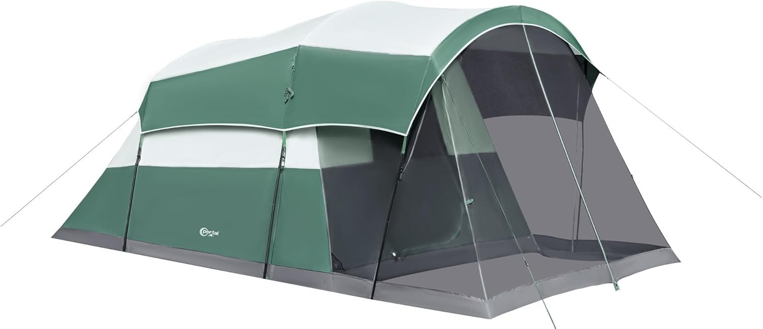 PORTAL 6/8/10 Person Family Camping Tent with Screen Room, Water Resistant Big Tunnel Tents with Rainfly, Large Family Tent for Camping, Outdoor, Patio