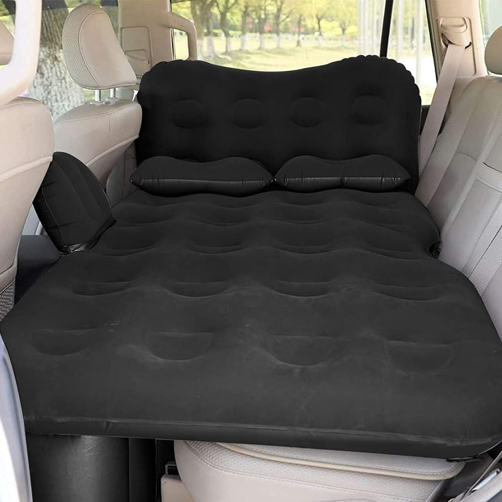SAYGOGO Inflatable Car Air Mattress Travel Bed – Thickened Car Camping Bed Sleeping Pad with Air Pump 2 Pillows for Car Tent SUV Sedan Pickup Back Seat – Black