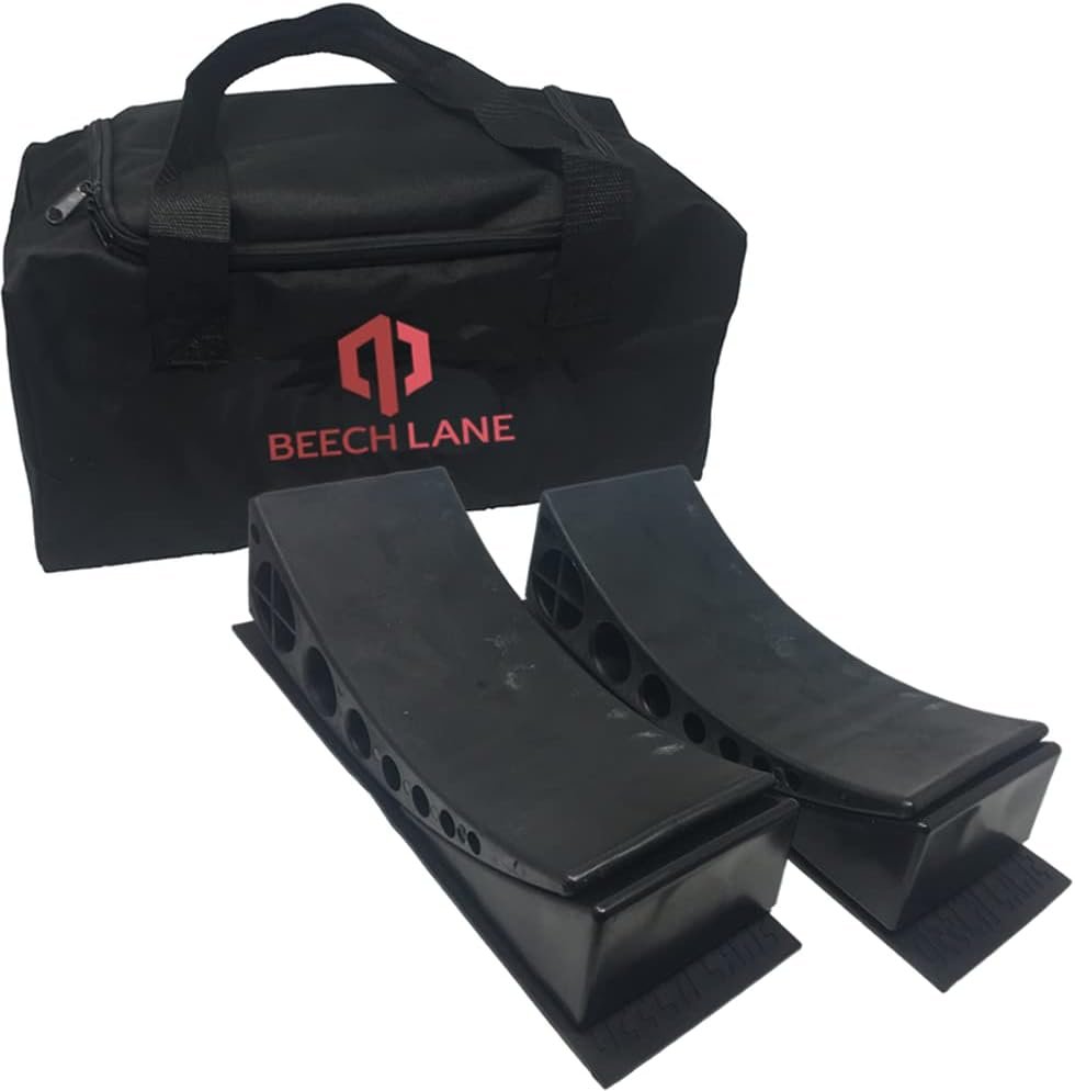 Beech Lane Camper Leveler 2 Pack with Carrying Bag – Precise Camper Leveling, Includes Two Curved Levelers, Two Chocks, Two Rubber Grip Mats, and A Carrying Bag, Patented