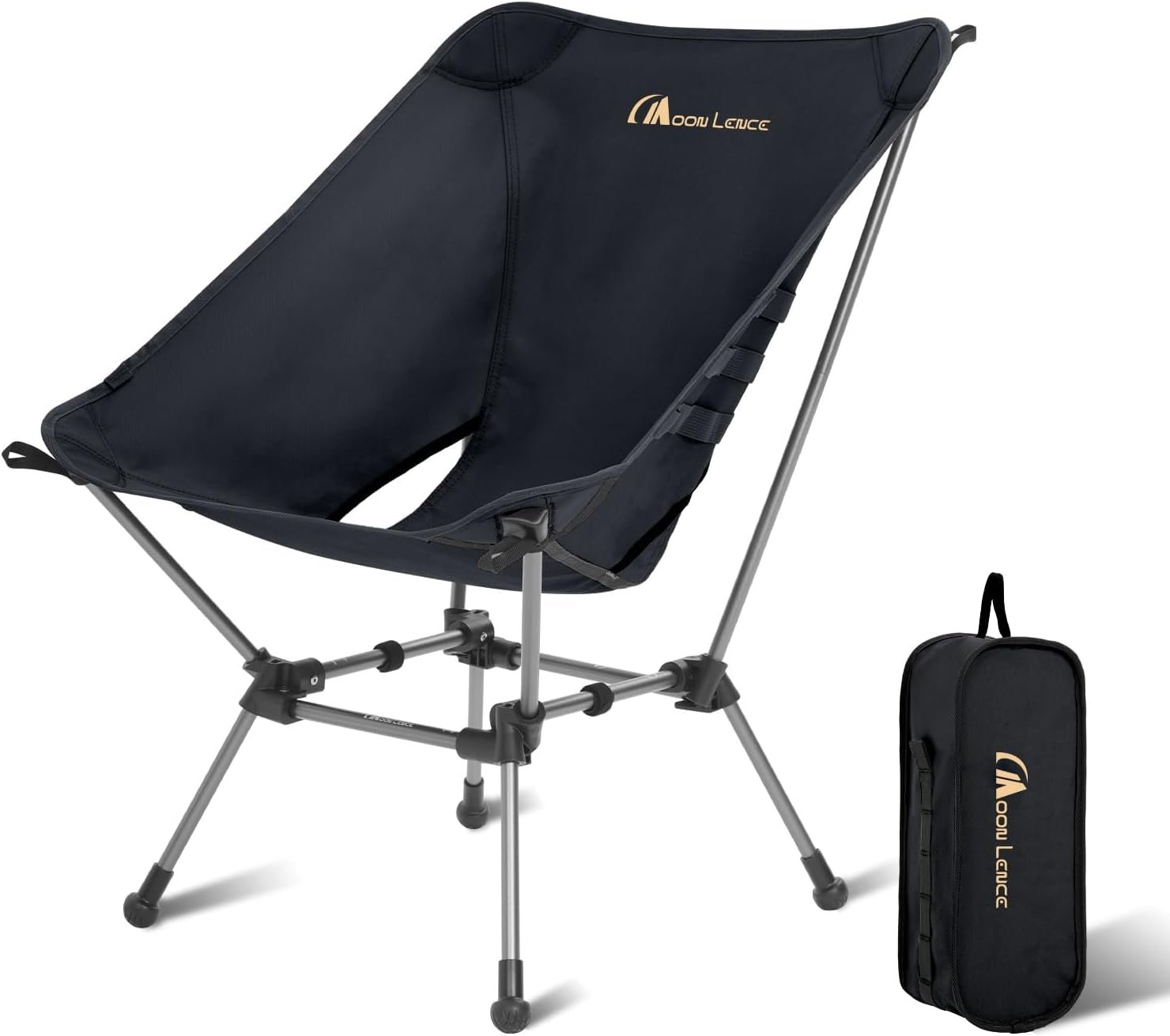 MOON LENCE Portable Camping Chair Plus, Larger & Roomier, Compact and Lightweight, Folding Chair for Backpacking Hiking Beach, Ultralight Camp Chair 330Lbs Capacity (Black)