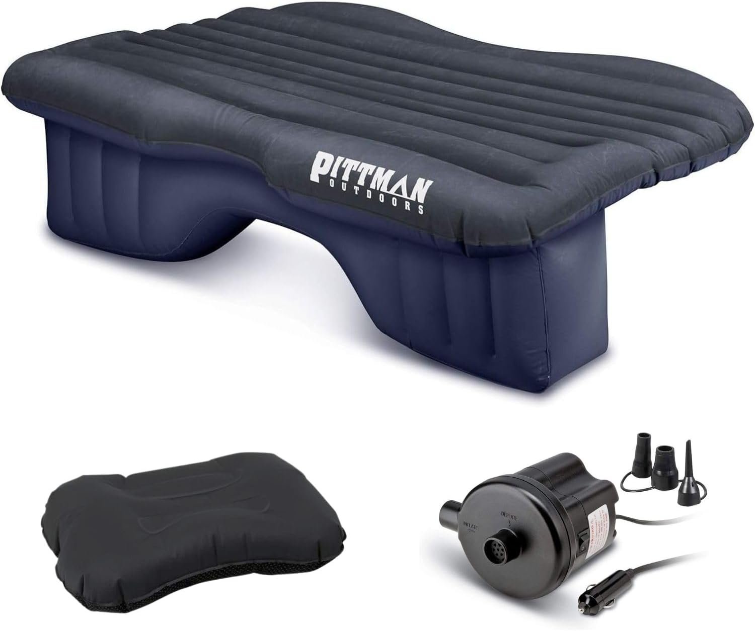 AirBedz by Pittman Outdoors – Inflatable Rear Seat Air Mattress, Black – 55″ Wide – Mid-Size Fits Jeeps, Car, SUV’s & Mid-Size Trucks, Comes with Portable DC Air Pump