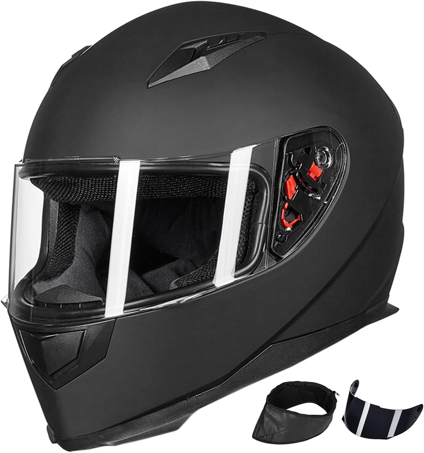 ILM Full Face Motorcycle Street Bike Helmet with Removable Winter Neck Scarf + 2 Visors DOT Model ILM-313