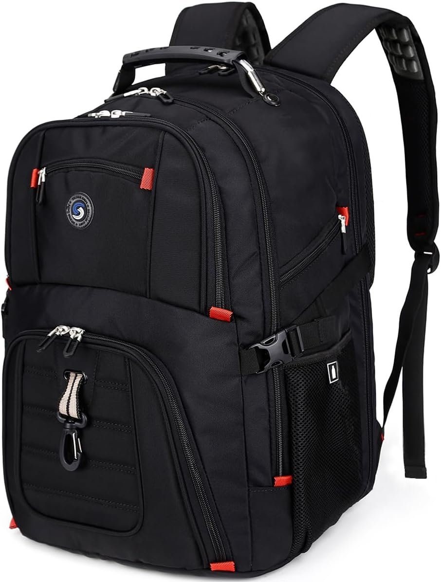 SHRRADOO Extra Large 50L Travel Laptop Backpack with combination lock, College Backpack Airline Approved Business Work Bag Fit 17 Inch Laptops for Men Women,Black