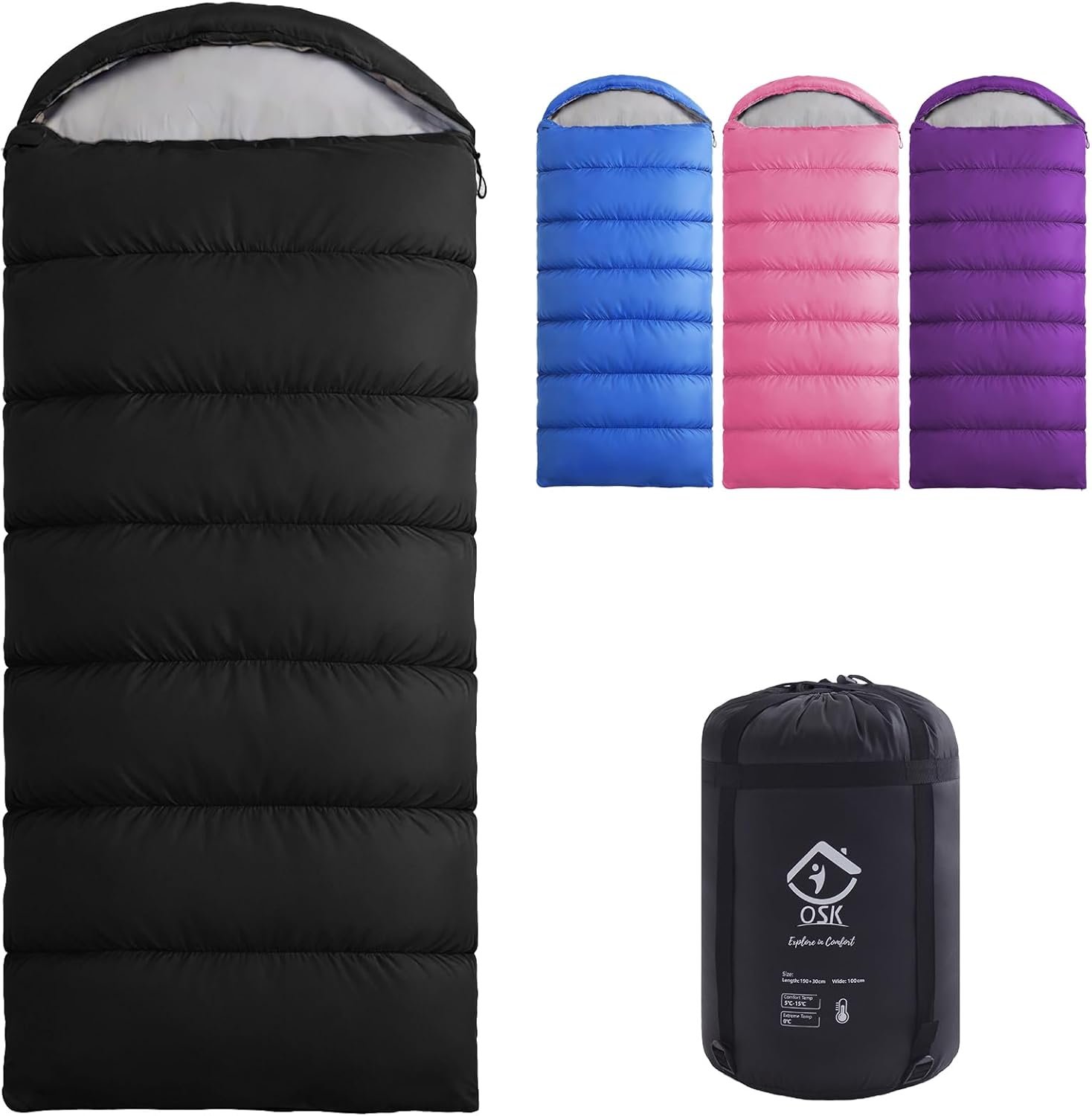 XXL Sleeping Bag for Adults Lightweight 41-59℉, 3-4 Season Waterproof Camping Sleeping Bag with Compression Sack for Backpacking Hiking