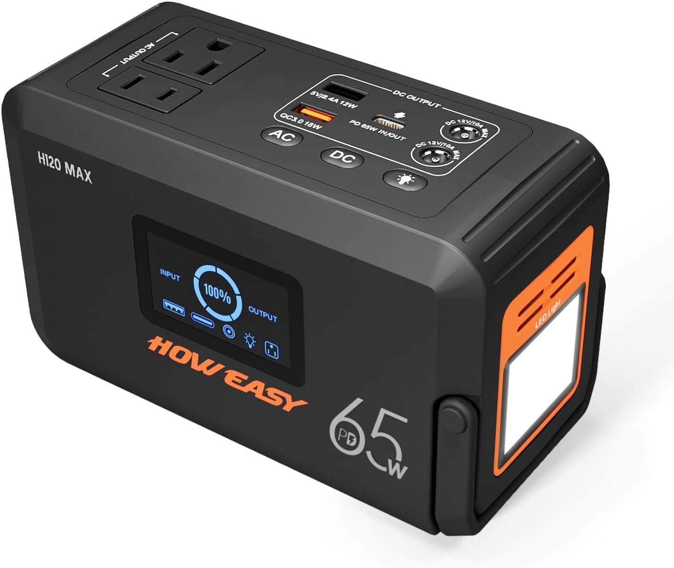 HOWEASY Portable Power Station,135W(270W Peak) Solar Generator,Power Bank with AC Outlet and 65W PD Output,98Wh Lithium Battery Backup with LED Light for Camping, Home Backup Outdoor Emergency