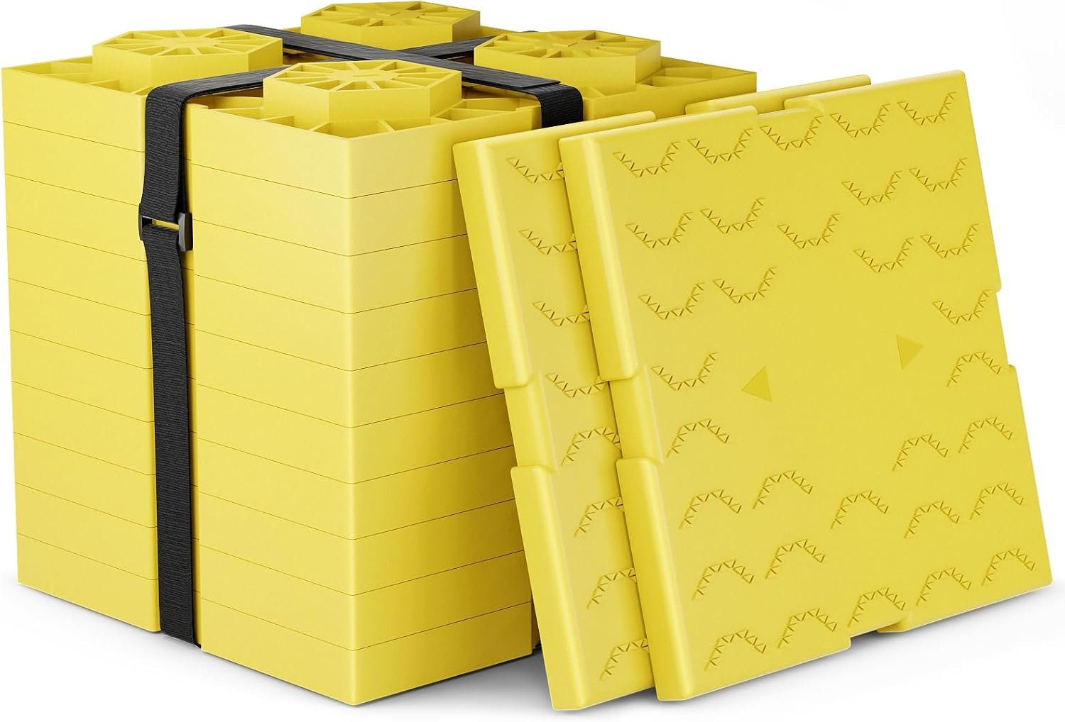 WELLUCK RV Leveling Blocks 12 Pack, Heavy Duty Camper Blocks & Interlocking Design Camper Levelers with 2 Velcro Straps – Customizable Height Sturdy RV Blocks for Single & Dual Wheels