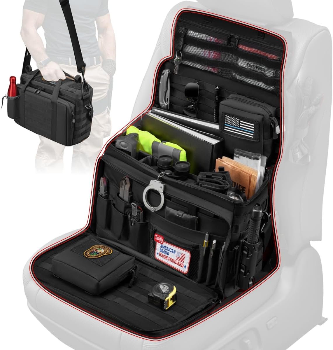 Tidify Patrol Bag Used By Law Enforcement Police Gear and Military Grade – Water Resistant Police Officer Duty Bag – Heavy Duty Car Front Seat Organizer with Multiple Storage Space