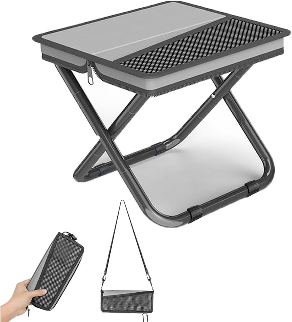 Portable Ultralight Travel Stool Camping Chair Fishing Stool – Gray Carbon Steel and Keychain, Handbag Style Pocket Foldable