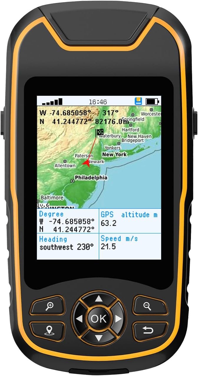 Handheld GPS for Hiking, Rugged and Waterproof Handheld GPS Navigator, 3.2″ Sunlight Readable Screen, Compact Satellite Handheld GPS with USA Topo Map, Multi-GNSS Support, Extra Battery Life