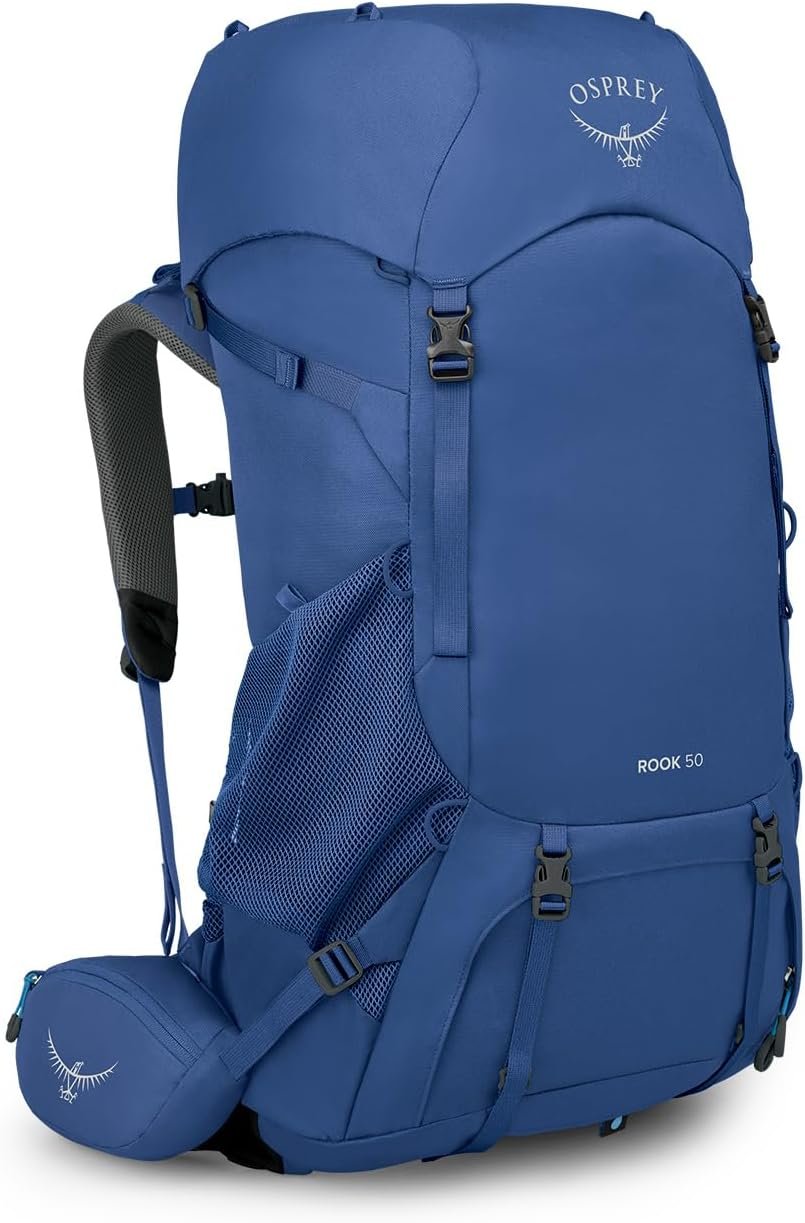 Osprey Rook 50L Men’s Backpacking Backpack, Astology Blue/Blue Flame
