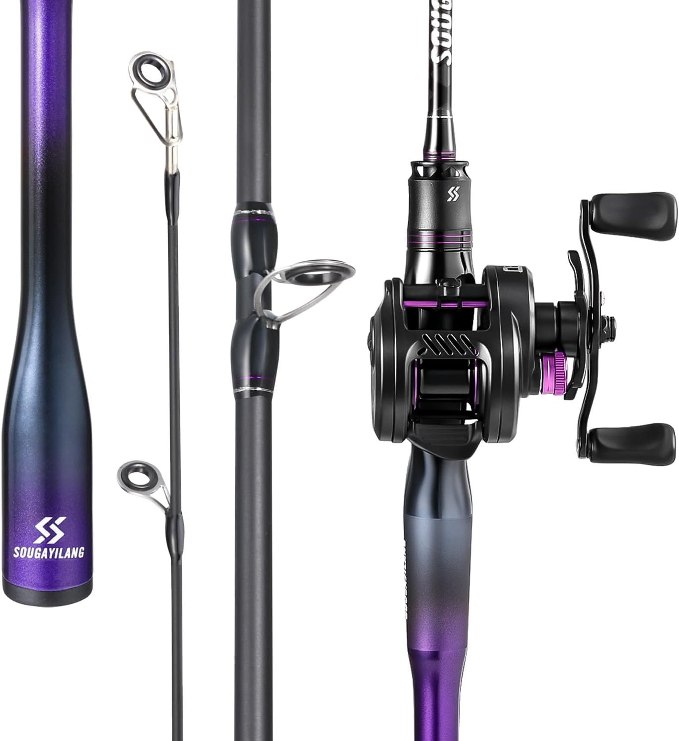 Sougayilang Baitcasting Reel and Rod Combo, Digital Control Braking System Anti-Backlash Roun Baitcasting Reel with Portable 2-Piece Lightweight Casting Rod for Freshwater