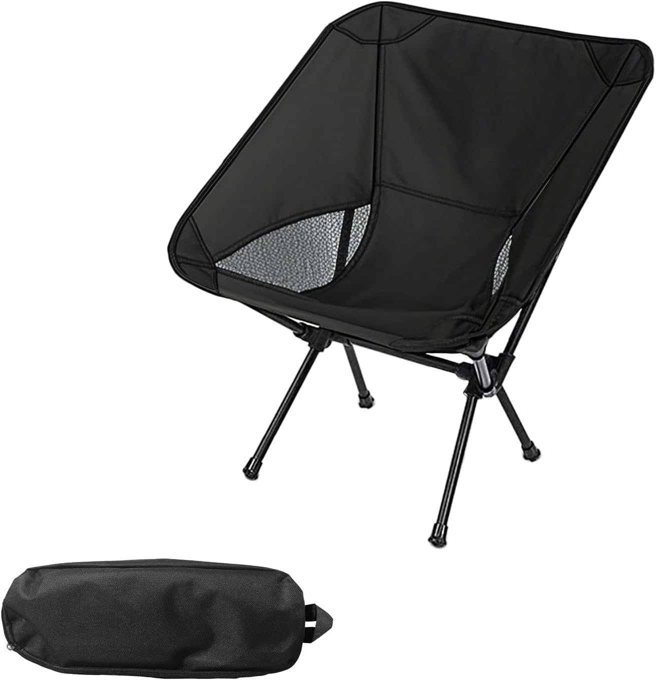 Wind Tour Portable Camping Chair Foldable Outdoor Chair for Hiking Camp Backpacking Lawn Beach Fishing Picnic with Carry Bag (Black)