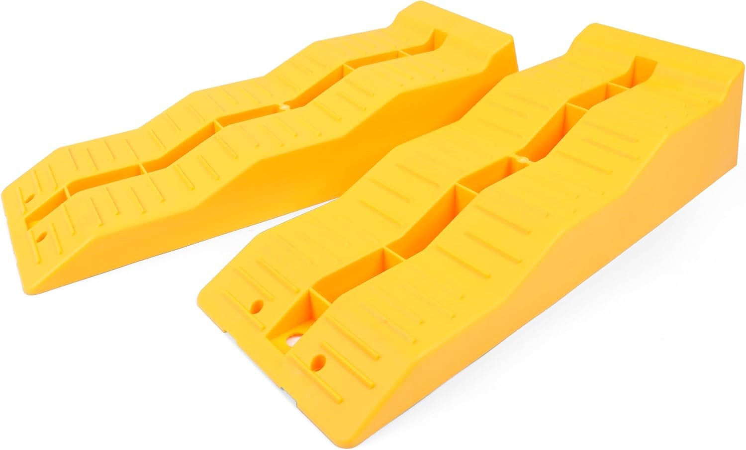 MaxxHaul 50939 3-Steps RV Leveling Ramps Yellow Camper & Trailer – Set of 2 Wheel Chocks