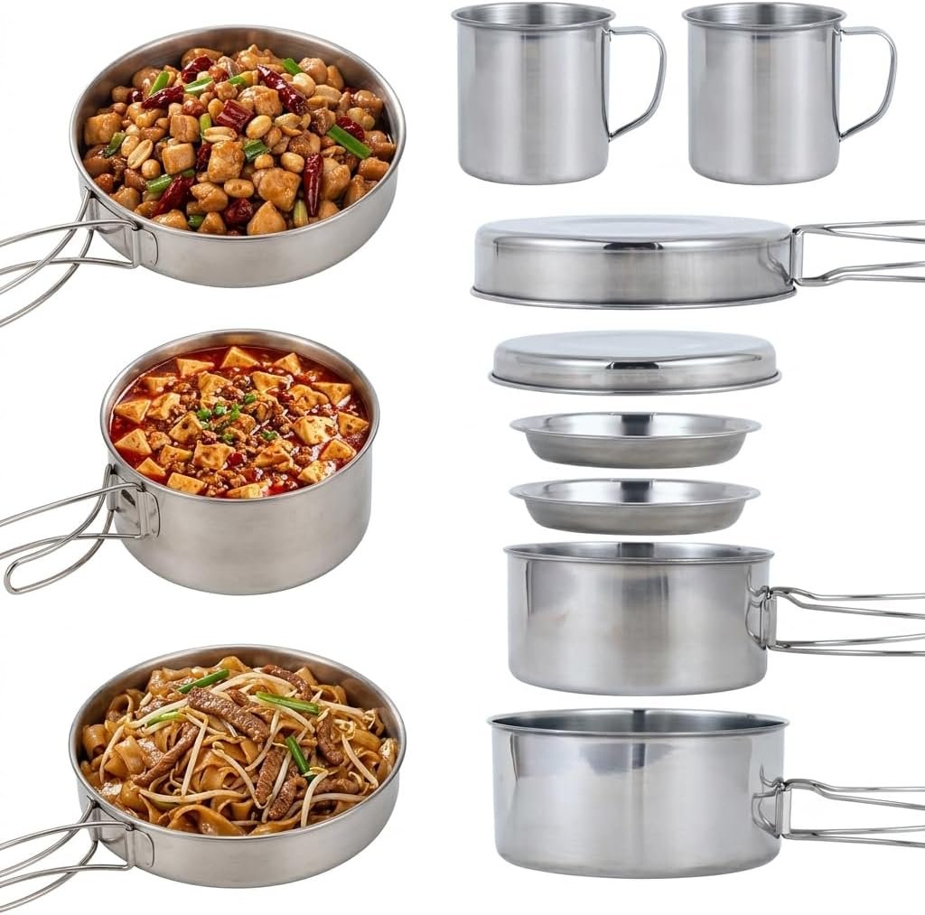 BeGrit Backpacking Camping Cookware Mini Picnic Camping Cooking Mess Kit with Pot and Pan Set for Hiking