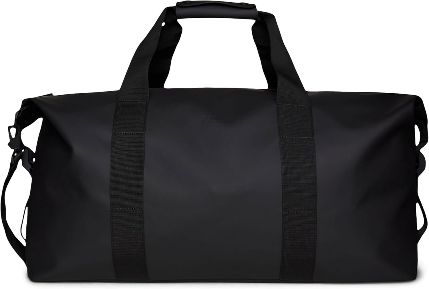 RAINS Hilo Weekend Bag Large – Black Waterproof Travel Duffel for Men and Women – Duffle with Coated Zip, Compression Straps, Adjustable Strap