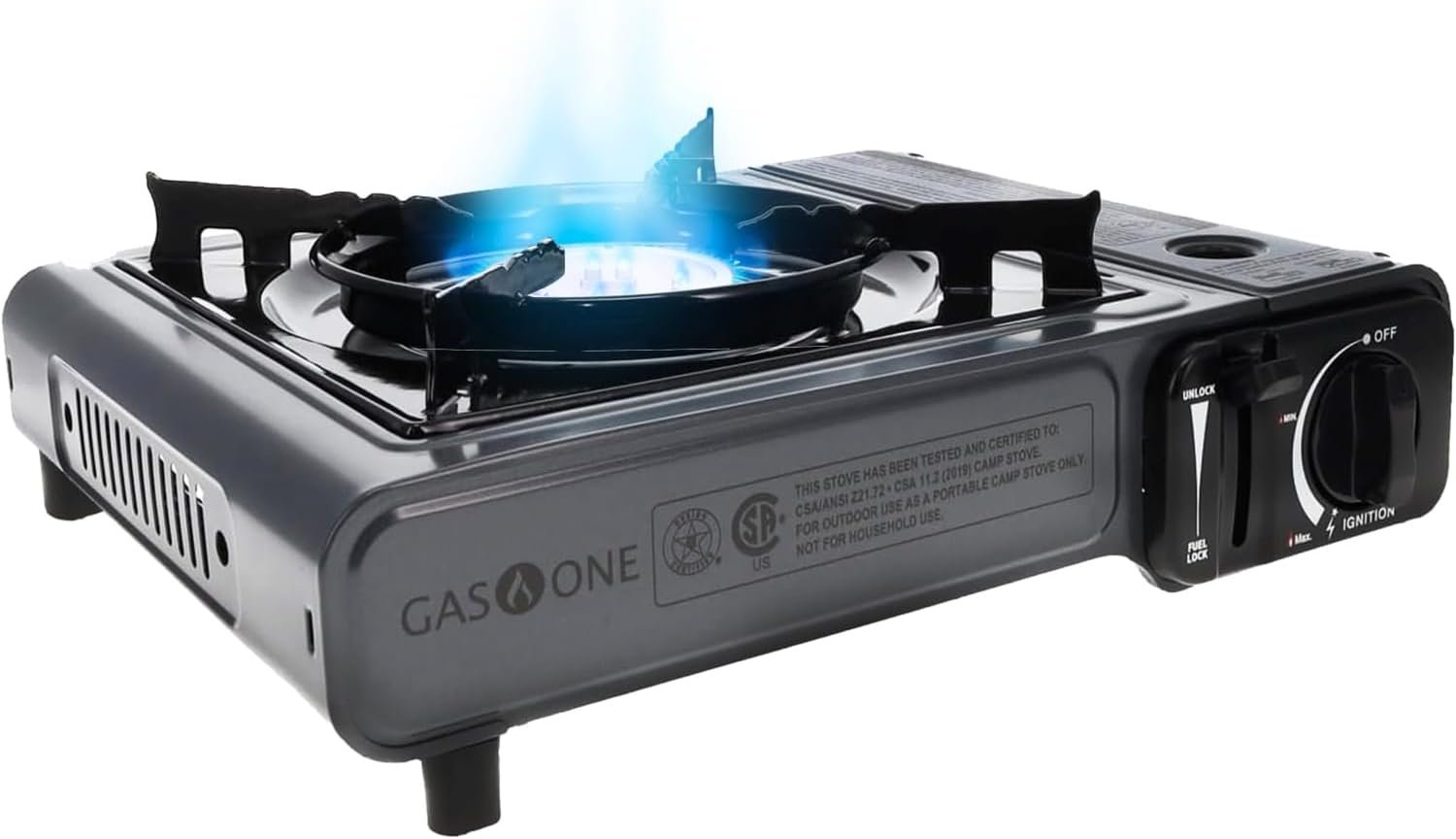 Gas One Portable Butane Camping Stove with Case: Automatic Ignition, Precise Heat Control – Camping & Tailgating and Outdoor Cooking