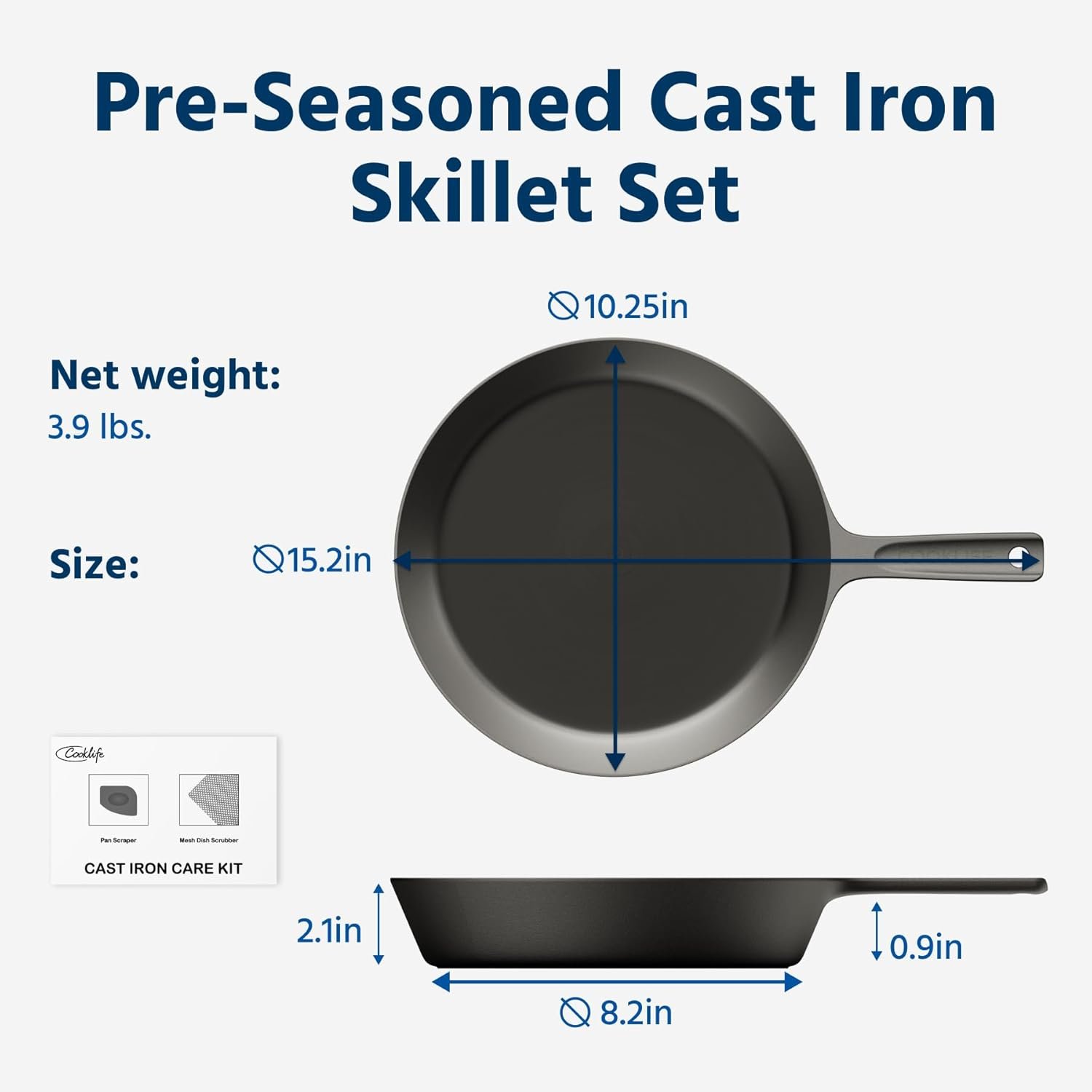 COOKLIFE 10 Inch Lightweight Pre-Seasoned Cast Iron Skillet, Smooth Fry Pan | Non-Stick Polished Skillet Use with an Oven, Stove, Grill, or Campfire, Handcrafted, PFAS-Free, Non-Toxic, Easy to Clean