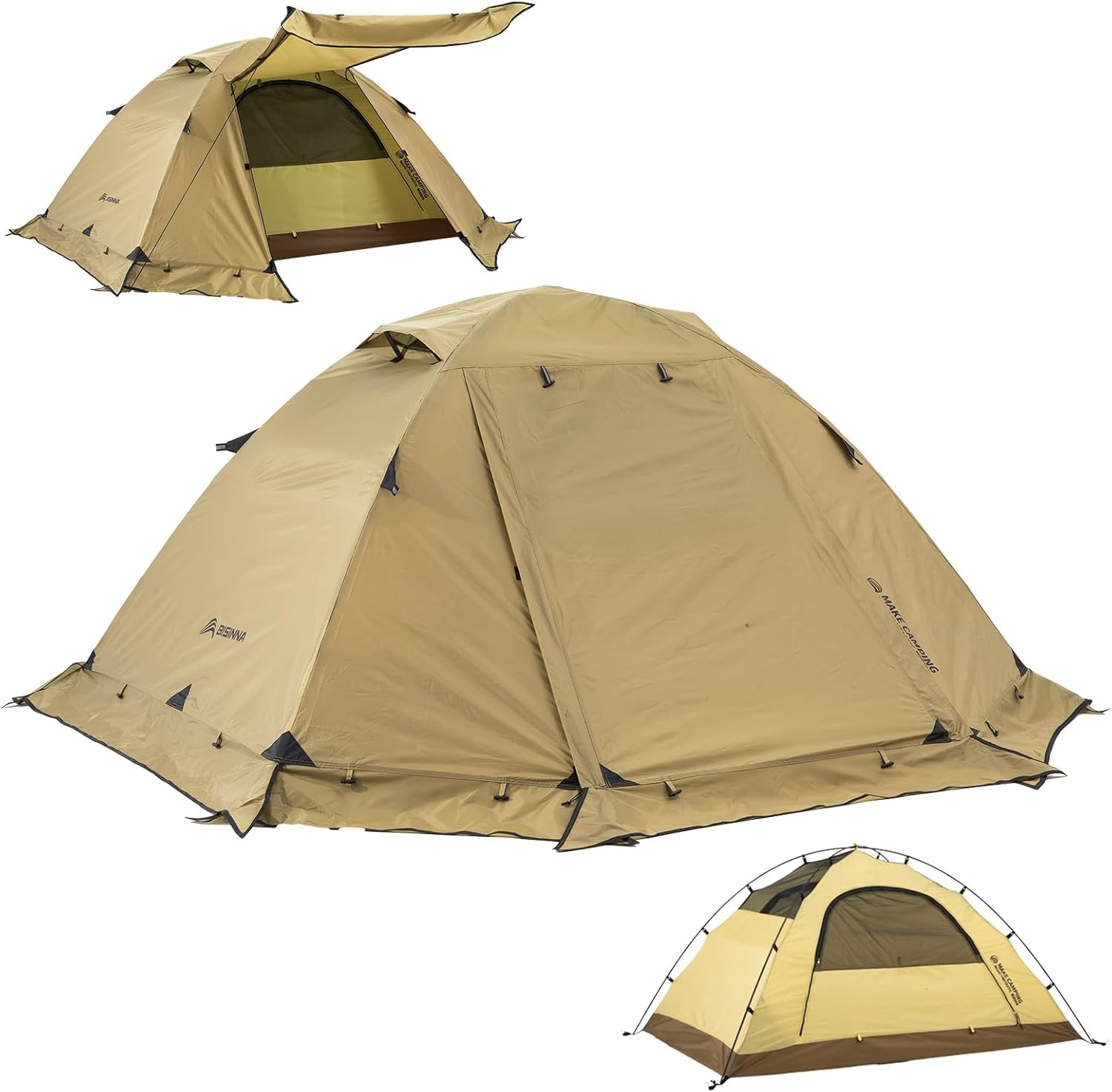 BISINNA 4 Season Tent for Backpacking Winter Tents 2 Person Lightweight Cold Weather Tents Waterproof Double Layer All Season Tent Aluminum Alloy Poles Easy Set Up for Camping, Hiking, Outdoor