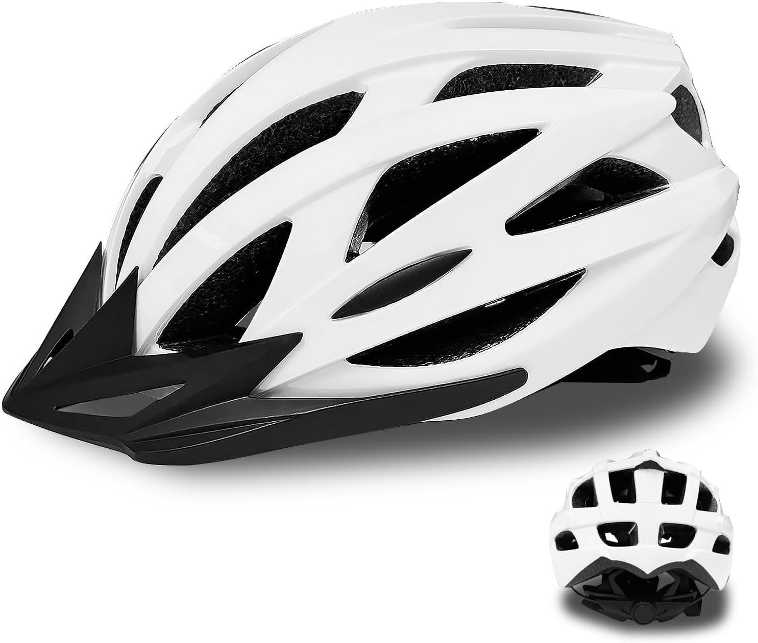 Road Bike Helmet Adult Men & Women, Adjustable Lightweight Design (22-24.5 Inches) – Vented, Removable Visor & Reflective White, for Day and Night Commuting & Sports | CPSC Certified