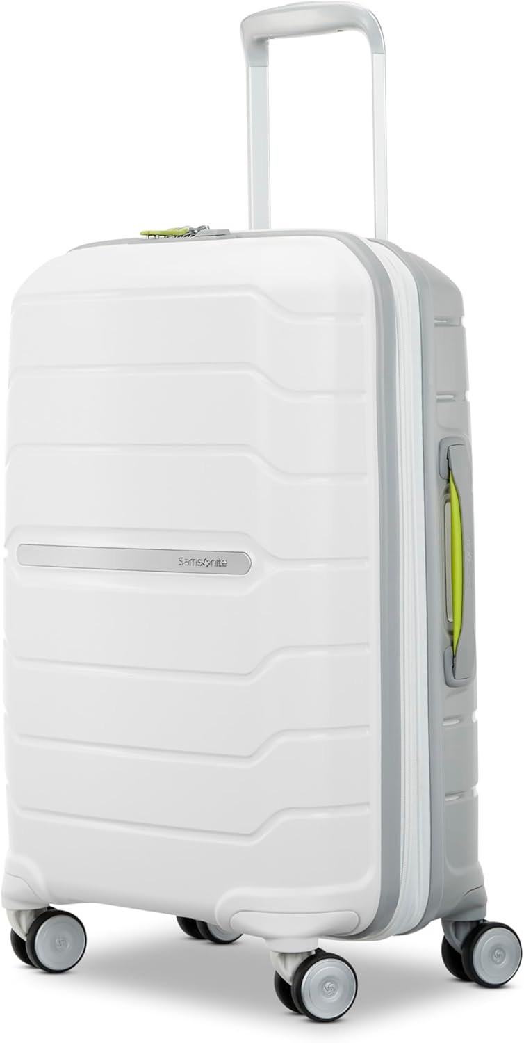 Samsonite Freeform Hardside Carry-On Luggage with Spinner Wheels – Hardshell Suitcase – TSA, Airline-Approved – Expandable Hard Shell, Smooth Rolling Wheels for Lightweight Travel – White/Grey