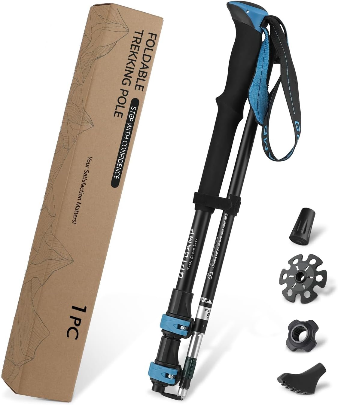 GPTCAMP Collapsible Hiking Sticks,Lightweight Folding Trekking Poles,Adjustable Travel Walking Poles with EVA Foam Grip for Men & Women,Single Pole or Pair Available, Blue
