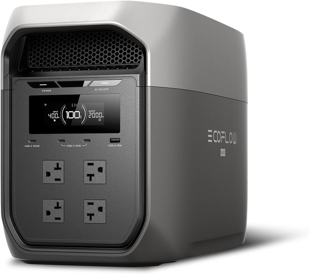 EF ECOFLOW Portable Power Station DELTA 3 Max, 2048Wh LiFePO4 Battery, Solar Generator (Solar Panel Optional), 3400W X-Boost Output, Ultra-Fast 0-80% Charging in 1.13 Hr, Home Backup & RV Camping