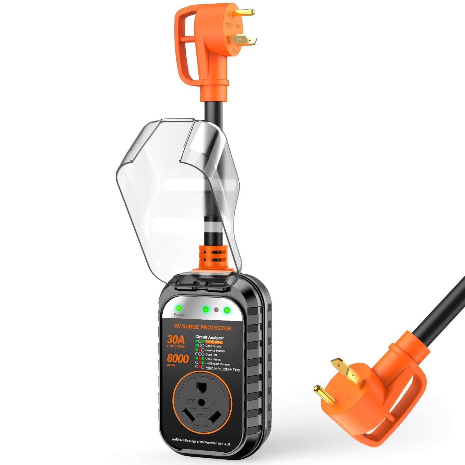 GEARGO RV Surge Protectors 30 Amp RV Circuit Analyzer, [𝟐𝟎𝟐𝟔 𝐍𝐞𝐰 𝐔𝐩𝐠𝐫𝐚𝐝𝐞𝐝 & 𝐆𝐞𝐧𝟐] Full Protection, RV Adapter Plug for Camper(Orange)