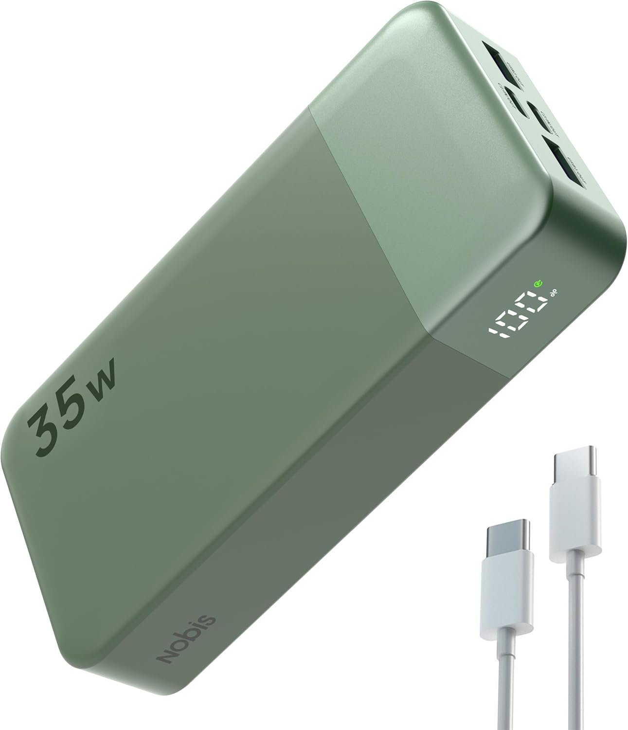 NOBIS Portable Charger, 20000mAh Power Bank, 35W Power Bank Fast Charging, Battery Pack with C to C Cable, Battery Bank with Digital Display for iPhone Android etc (Green)