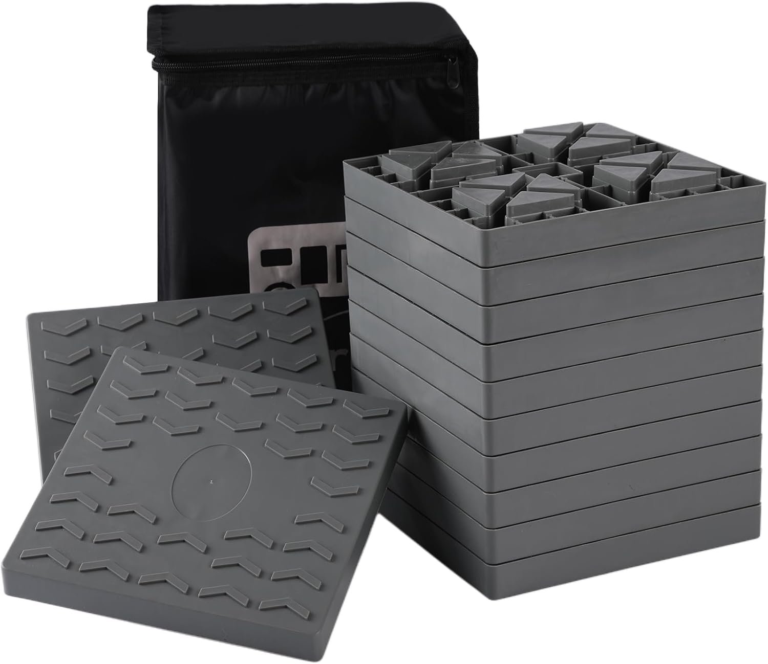 12 Pack Camper/RV Leveling Blocks Suitable for 4 Wheels Interlocking and Anti-Slip Design with Carrying Bag Heavy-Duty for Camper Travel Trailer Grey