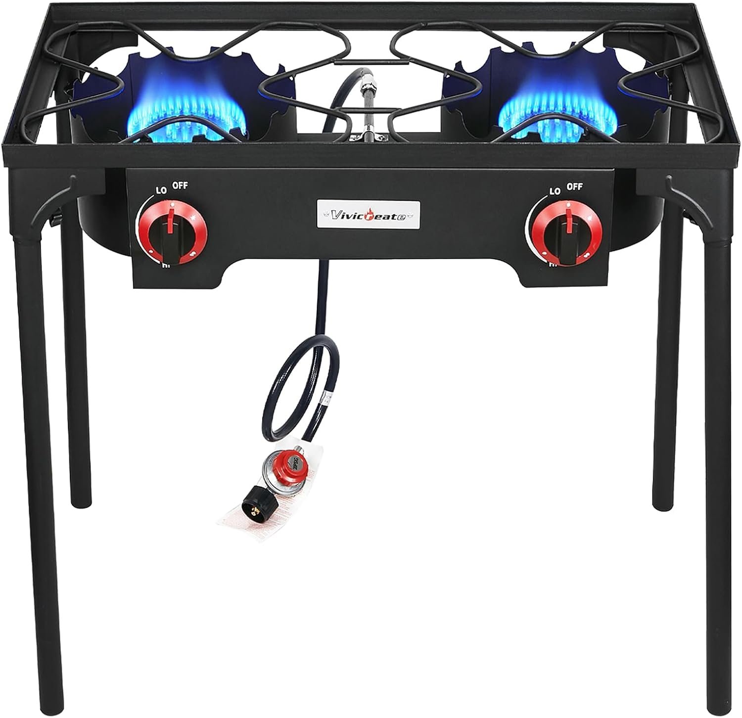 VIVICREATE Propane Grill 2 Burner Outdoor Propane Stove Portable Gas Grill High Pressure Camping Stove Double Burner Cooker for Camping Backyard BBQ Outdoor Cooking
