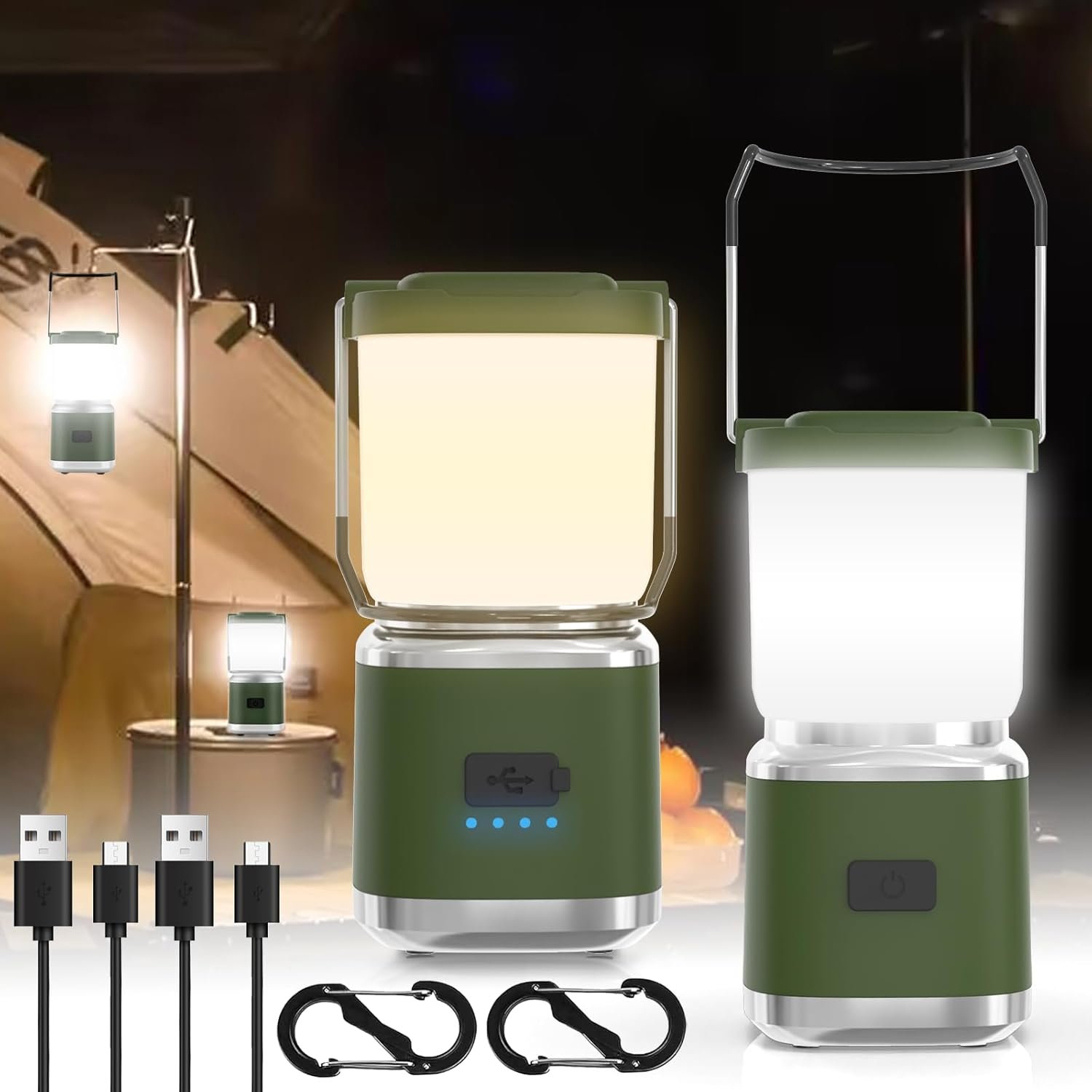 Portable Camping Lantern Rechargeable -4inch, 336LM LED Camping Lights Lantern with Redlight&20Hours Runtime& Stepless Dimming, Hurricane Emergency Lights for Power Outages, Waterproof Camping Lamp