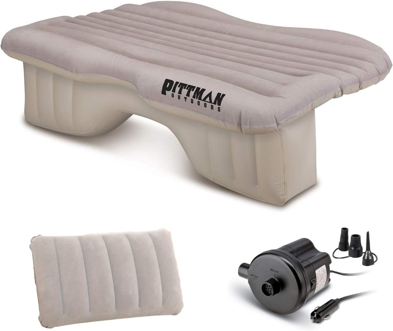 Pittman Outdoors Backseat Bed Air Mattress – 55” Rear Seat Air Mattress for Mid Size Trucks, Vans & Large SUV – Includes Pump, Pillow & Storage Bag – Inflatable Back Seat Bed – DarkTan
