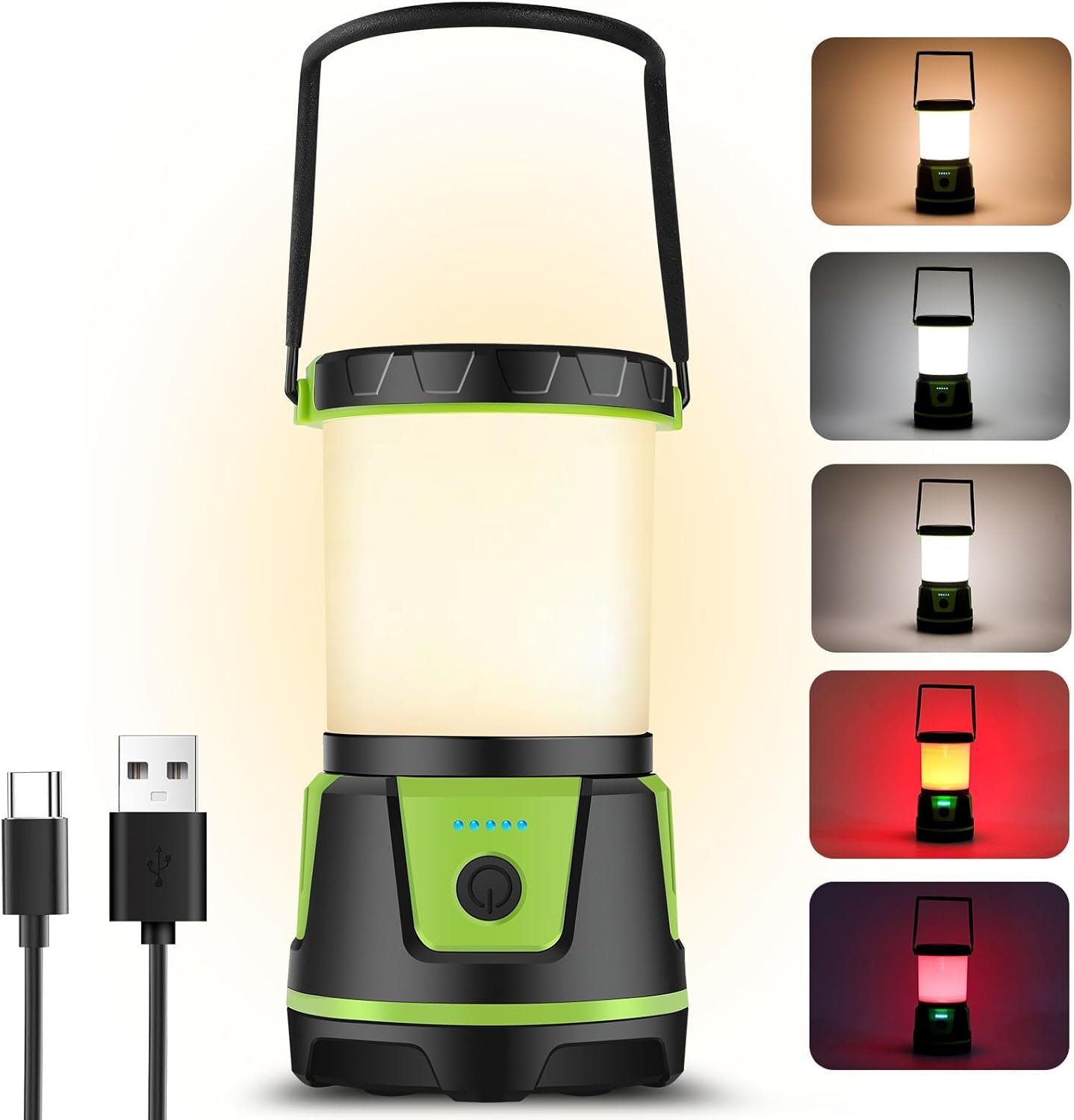 Rechargeable LED Lantern – 3000 Lumens, 5 Light Modes, IP54 Waterproof, 7500mAh Battery, Portable Flashlight for Camping, Hiking, Power Outages & Emergencie (Green)