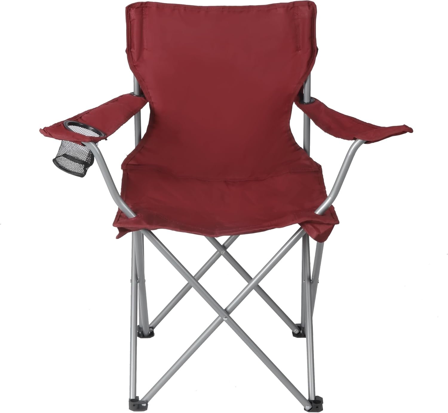 Basic Quad Folding Camp Chair with Cup Holder, Red, Adult