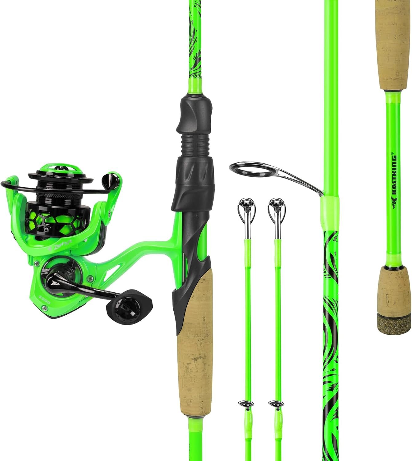 KastKing Zephyr Dual-Tip Fishing Rod and Reel Combo,Spinning & Baitcaster Combo,Dual Tips Section for Different Powers,IM6 Graphite 2-Piece Rod with Extra Tip,Sensitive & Powerful,Freshwater Fishing