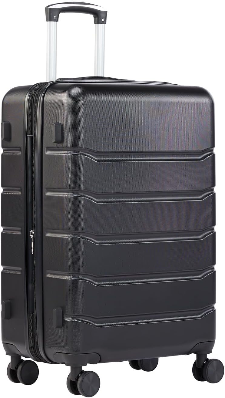 Sweetcrispy Carry on Luggage, Hard Shell ABS Suitcase with Double Spinner Wheels, Lightweight Expandable Rolling Suit Case with TSA Lock, 21 Inch Charcoal Black