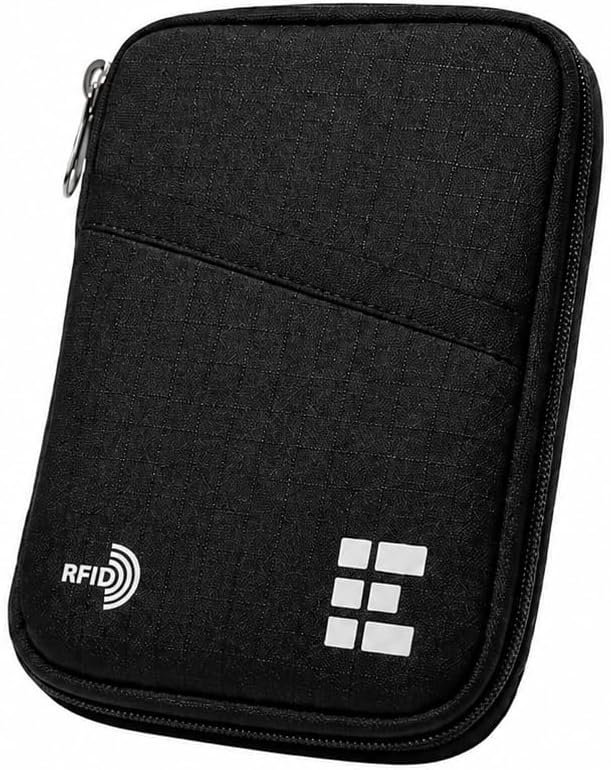 Zero Grid RFID Passport Holder & Travel Wallet, Zippered Wallet for Men & Women, Fits Passport, Cards, Cash, Tickets, ID, Sim Card; Premium & Compact Travel Document Holder – Midnight Black