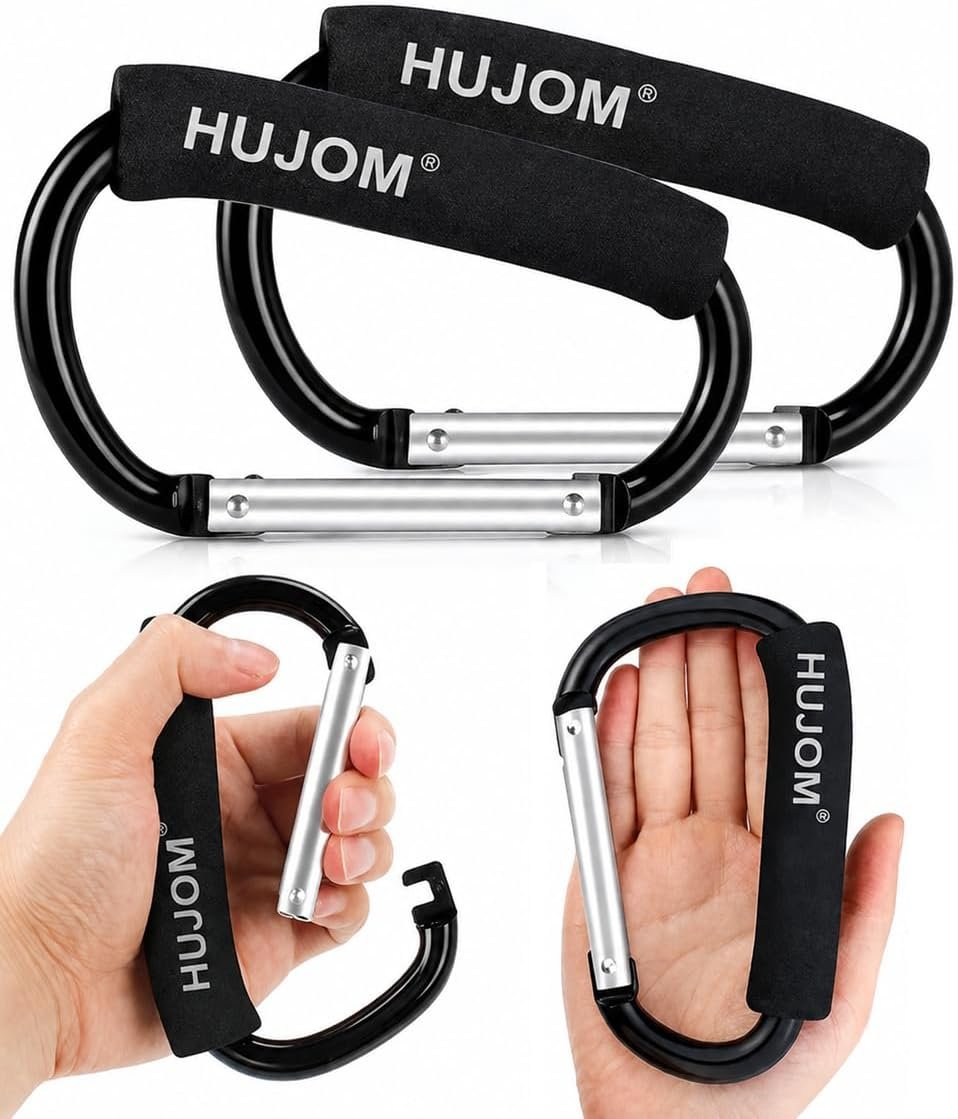 Stroller Hooks 2 Pack Heavy Duty Large Carabiner Clips for Bags & Baby Gear | Universal Fit, Hang Diaper, Purse, Grocery & Shopping Bags, Mommy Accessories, Backpack, Camping, Hiking, Travel, Moms gift