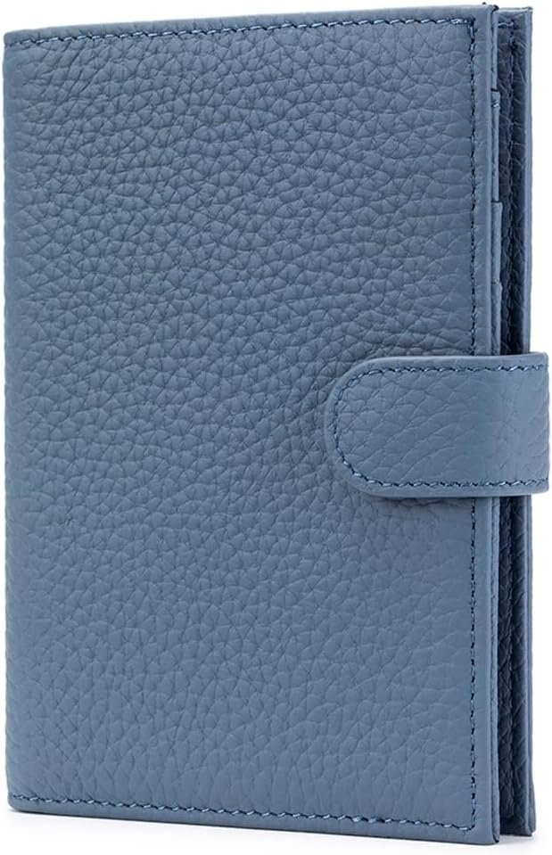 Leather RFID Blocking Passport Holder for Travel Women – Multiple Slim Passport Wallet for Women with Card Slots, Zippered Coin Pocket & Travel Passport Cover Case Gift Ready– Denim Blue