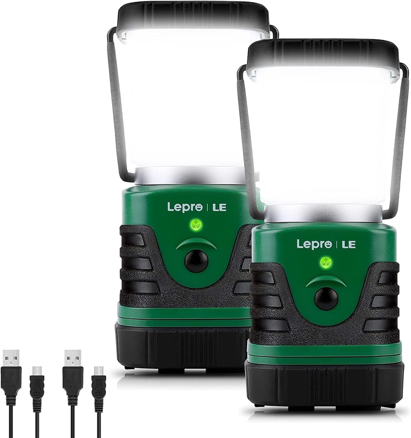 Lepro 1000LM LED Camping Lantern Rechargeable, 4400mAh Green Tent Light with 4 Light Modes, Waterproof Lantern Flashlight for Hurricane Emergency, Camping Essentials, USB Cable Included