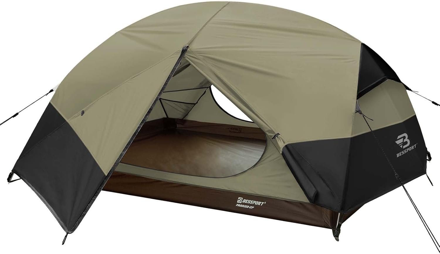 Bessport Camping Tent for 2-3 Person, Lightweight Backpacking Tent Waterproof Windproof Two Doors Easy Setup Double Layer Outdoor Tents for 3 to 4 Seasons, Suitable for Outdoor,Hiking,Camping