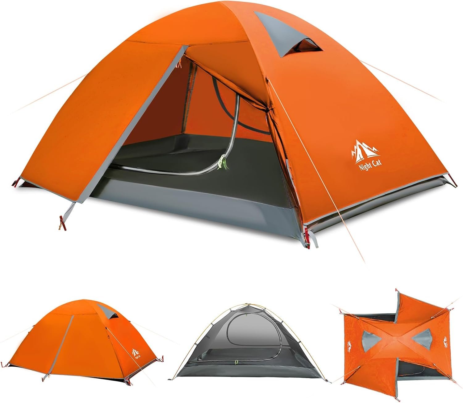Night Cat 2-Persons Backpacking Tent: Waterproof Lightweight Camping Tent for Two People Hiking Outdoor Mountain with Aluminum Poles and Rainfly Green
