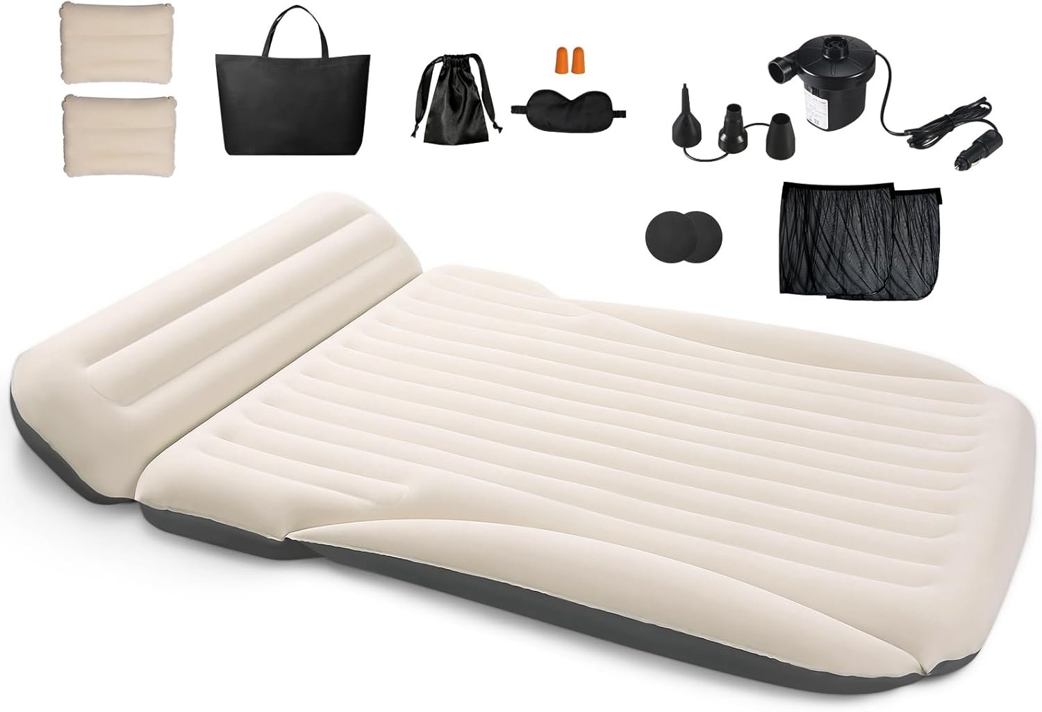 Ciremiv SUV Air Mattress for Car Camping – 6″ Leakproof Inflatable Car Bed with Pillow & Electric Pump, Flocked Surface Travel Mattress for Trunk, Road Trip, Minivan, MPV -White + Gray