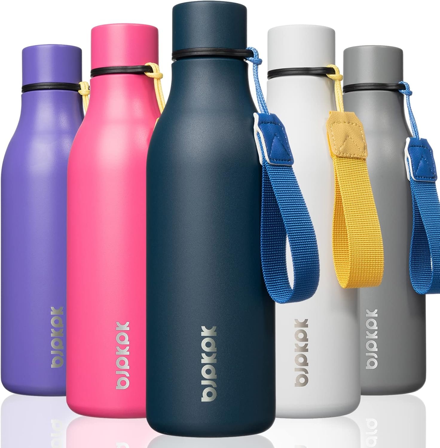 BJPKPK Insulated Water Bottles, 18 oz Stainless Steel Metal Water Bottle with Strap, BPA Free Leak Proof Jugs, Mugs, Flasks, Reusable Thermal Flasks for Sports & Travel, Navy Blue