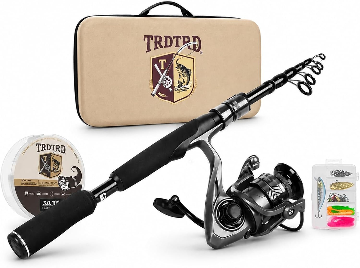 Fishing Rod and Reel Combo Kit—Telescopic Fishing Rod, Collapsible Fishing Rod, Portable Fishing Set w/Tackle Box, Lures & Bag, 4.2oz Carbon Fiber, 5.2:1 Anti-Twist Reel, Freshwater/Light Saltwater