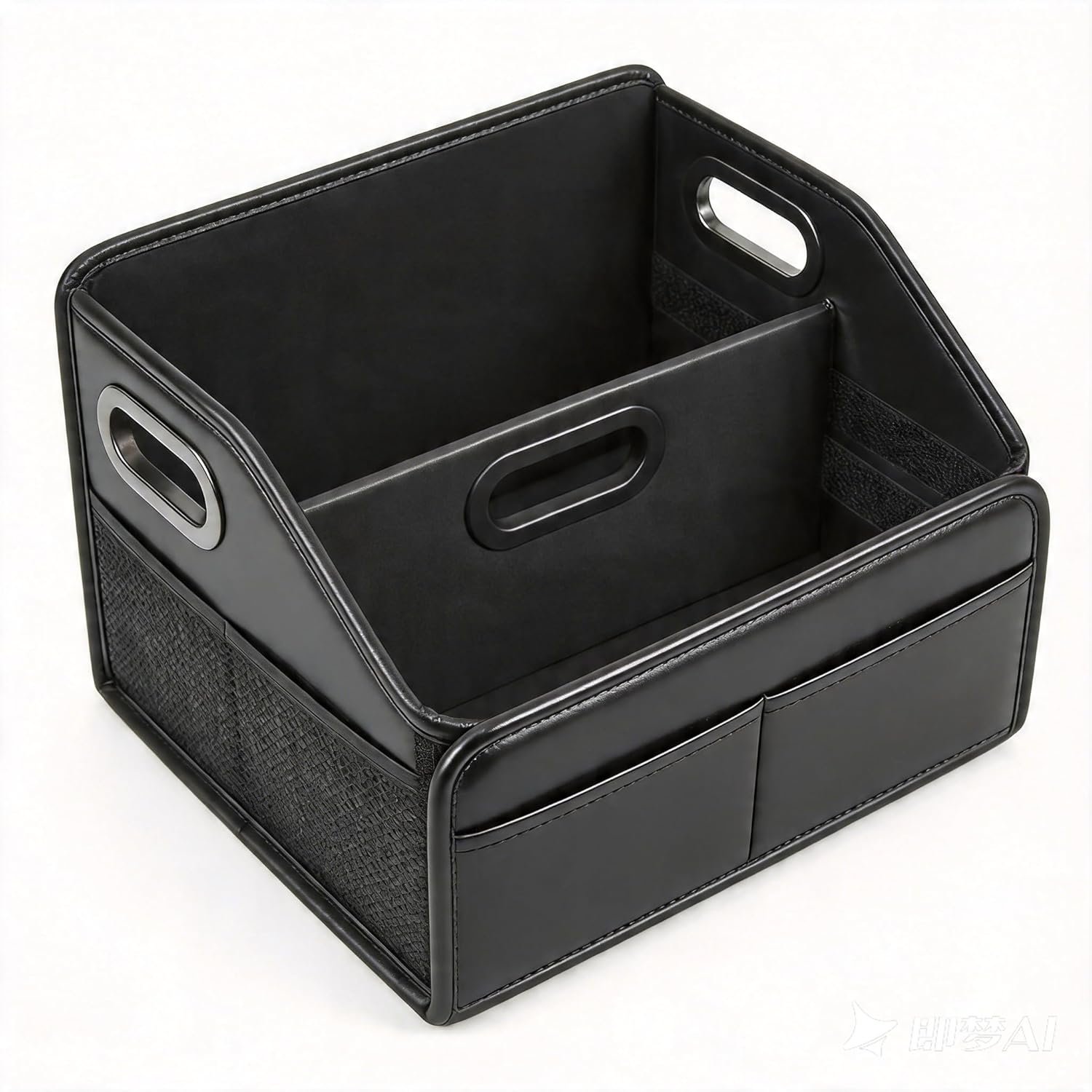 Car Storage Organizer Reinforced Dividable Leather Car Caddy Basket for Front Seat Floor Back Sturdy Frosted Handle 8 Compartments Adjustable Strap Buckles Slip-Resistant (Normal)