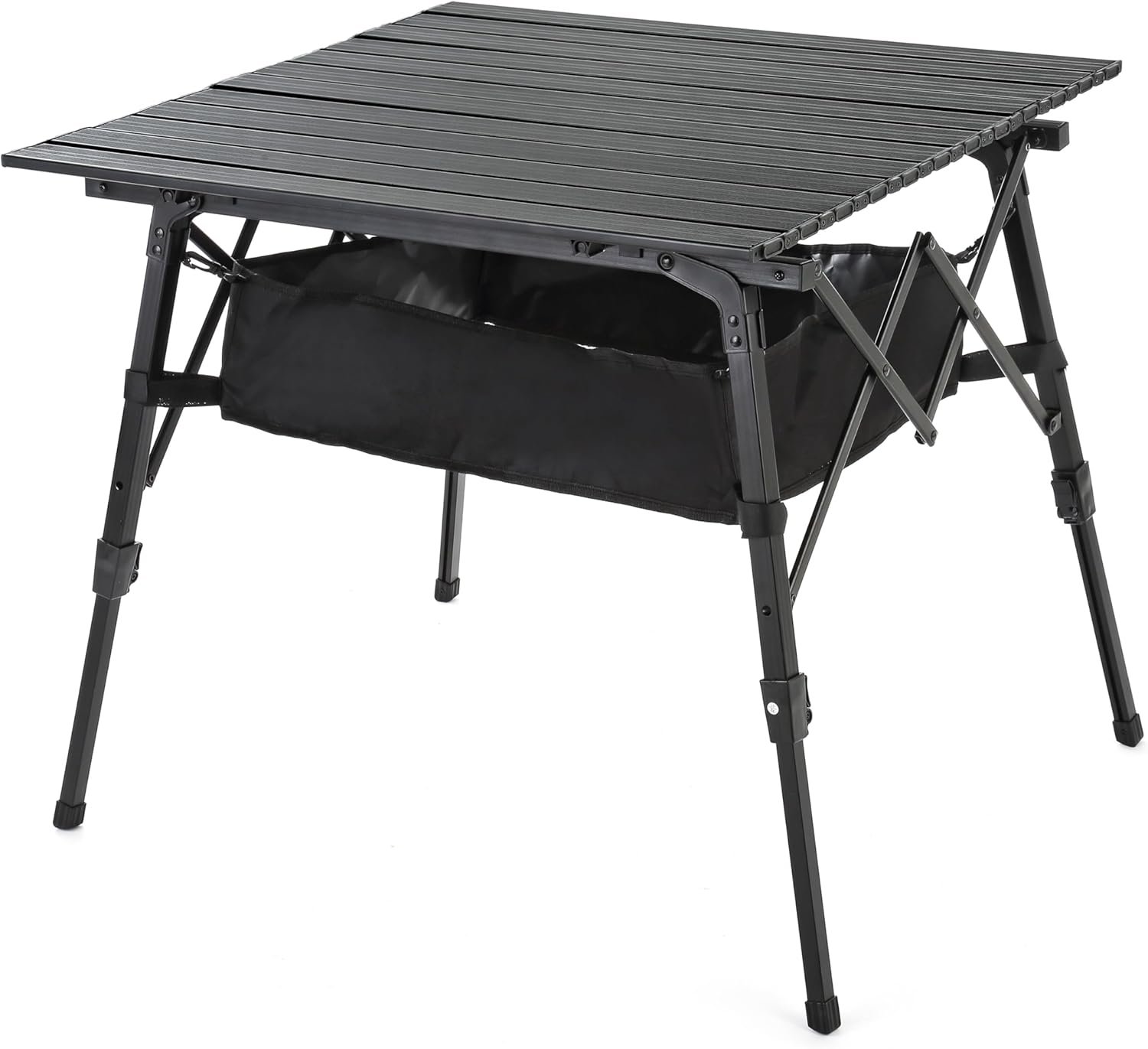 ARROWHEAD OUTDOOR 39″ Aluminum Folding Camp Roll Up Table w/Adjustable Height, Undertable Mesh Storage, Carry Bag